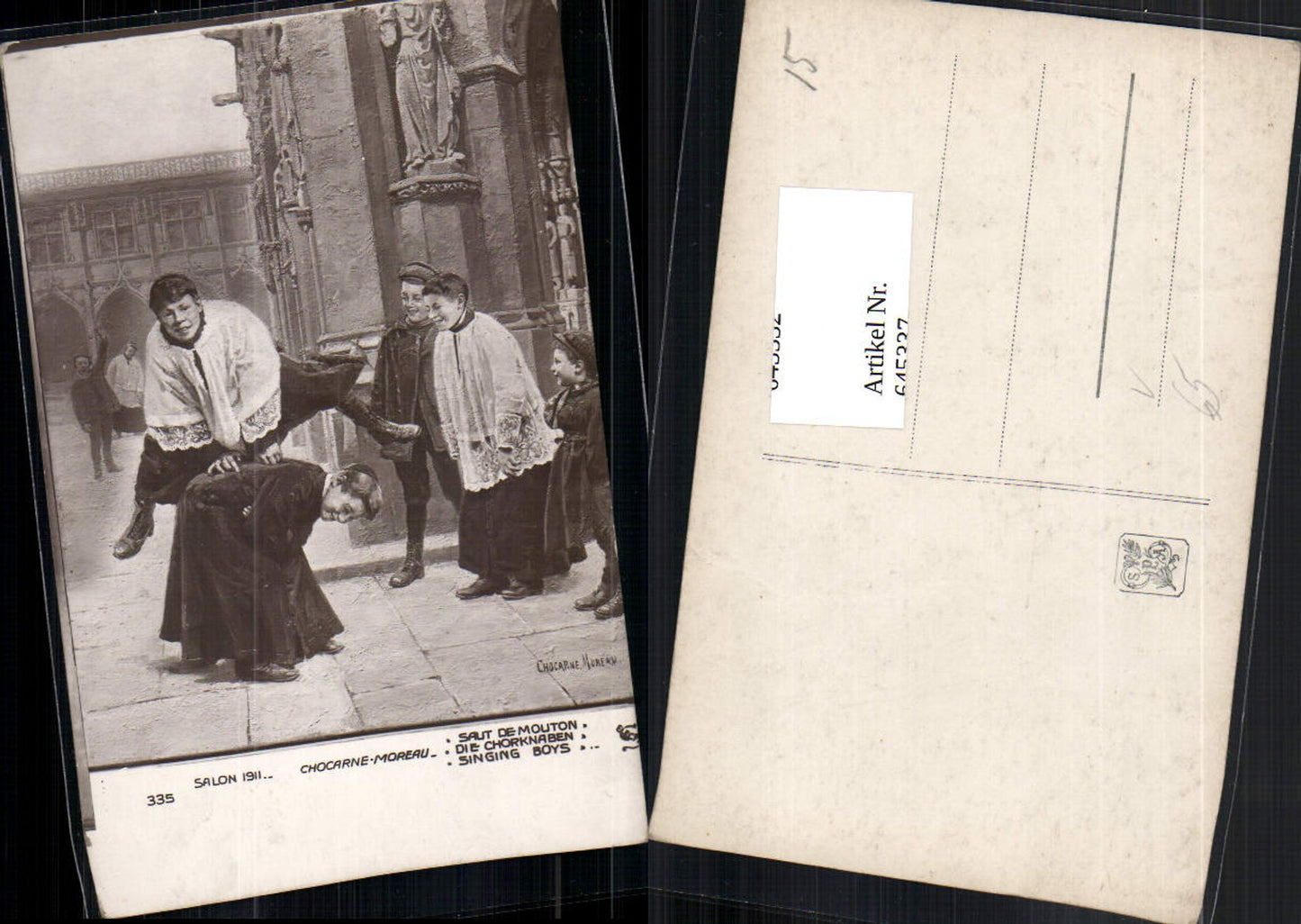 645337,Künstler AK Chocarne Moreau Die Chorknaben Singin Boys Salon 1911