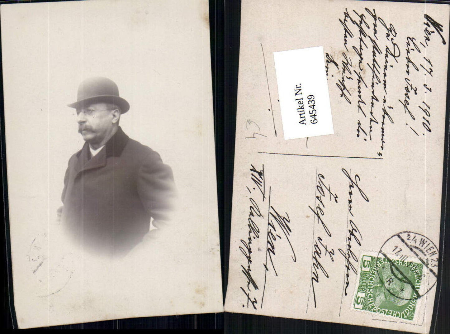 645439,Foto-AK Wien Mann Brille Hut Mantel 1910