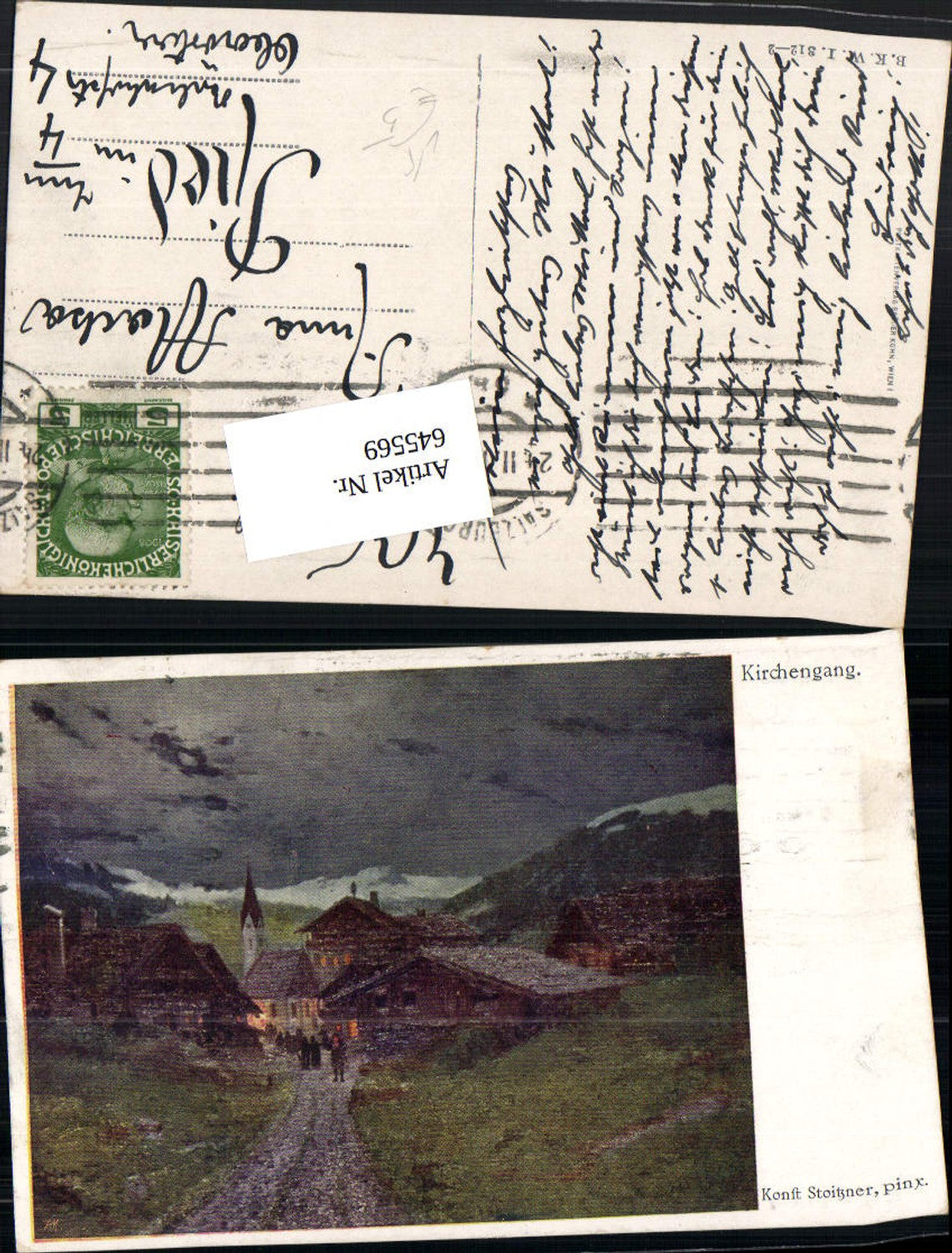 545569,Künstler AK Konstantin Stoitzner Kirchengang Dorf pub B.K.W.I. 312-2