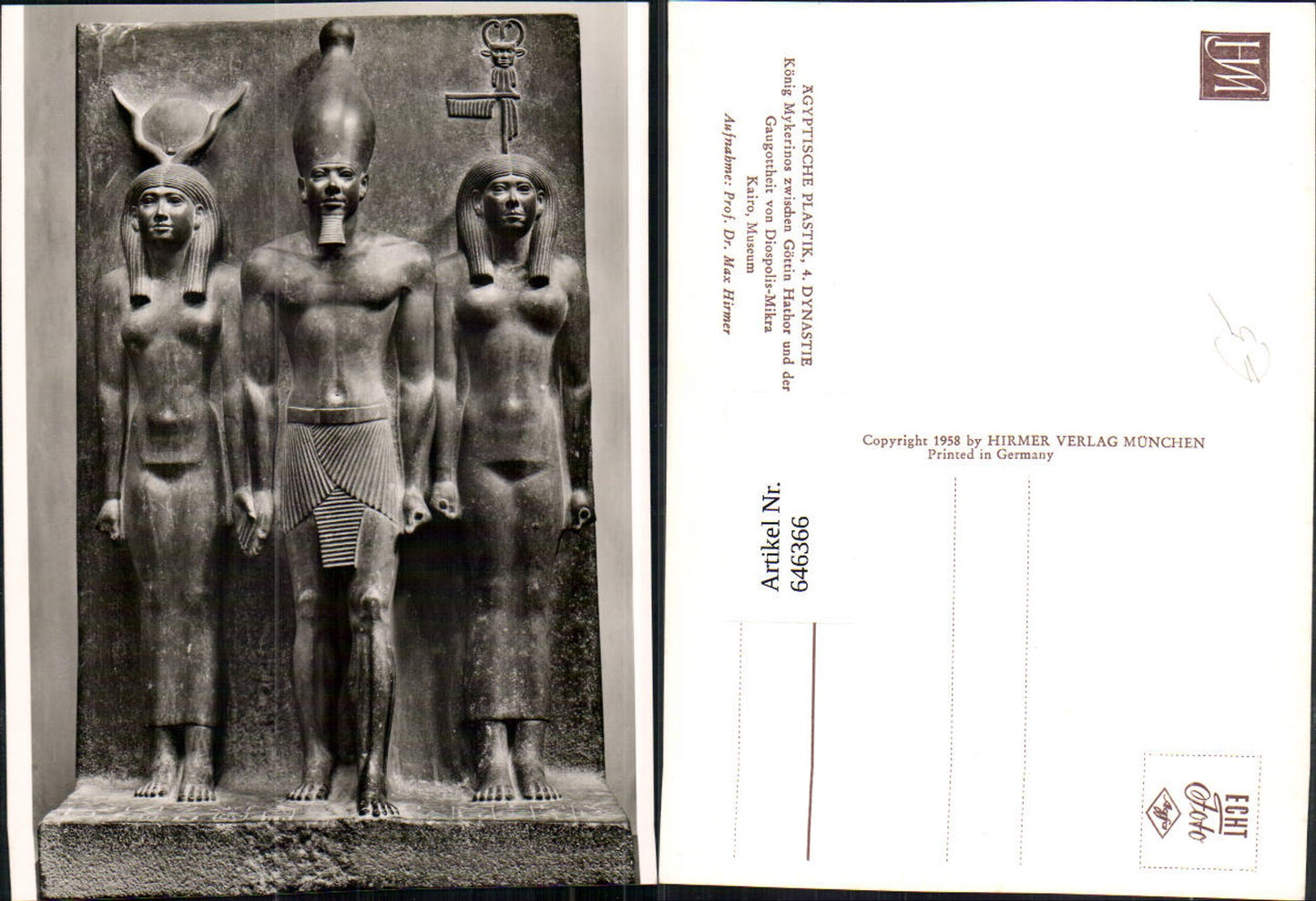 646366,Ägyptische Plastik 4 Dynastie König Mykerinos Göttin Hathor Kairo Museum