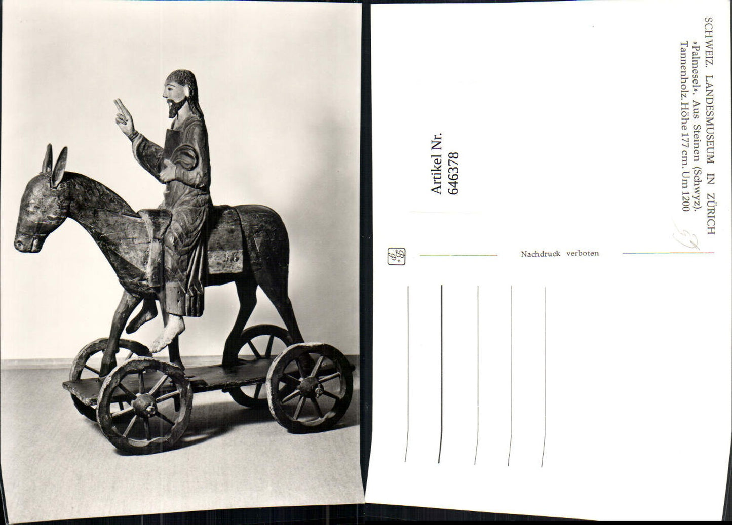 646378,Palmesel Figur aus Steinen Schwyz Tannenholz Landesmuseum Zürich