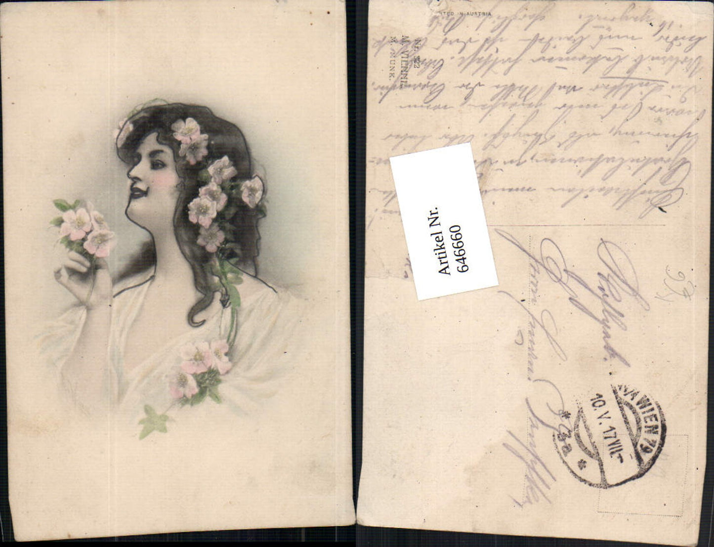 646660,Künstler AK Frau Jugendstil Art Nouveau Rose pub Munk Vienne 322