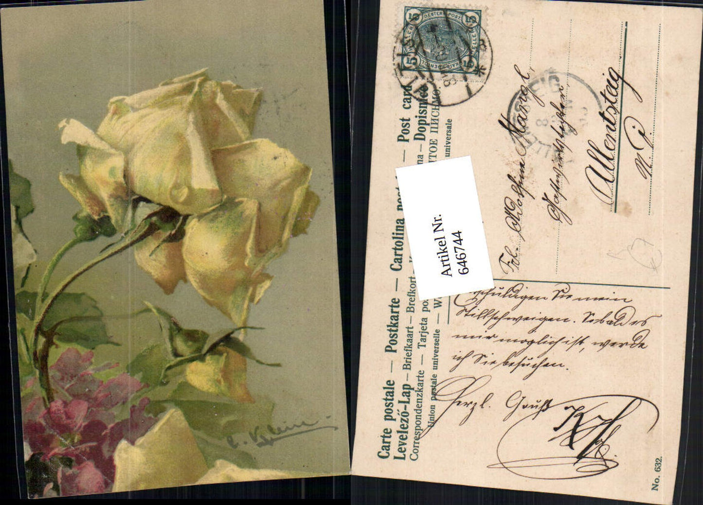 646744,Künstler AK Catharina Klein Gelbe Rose
