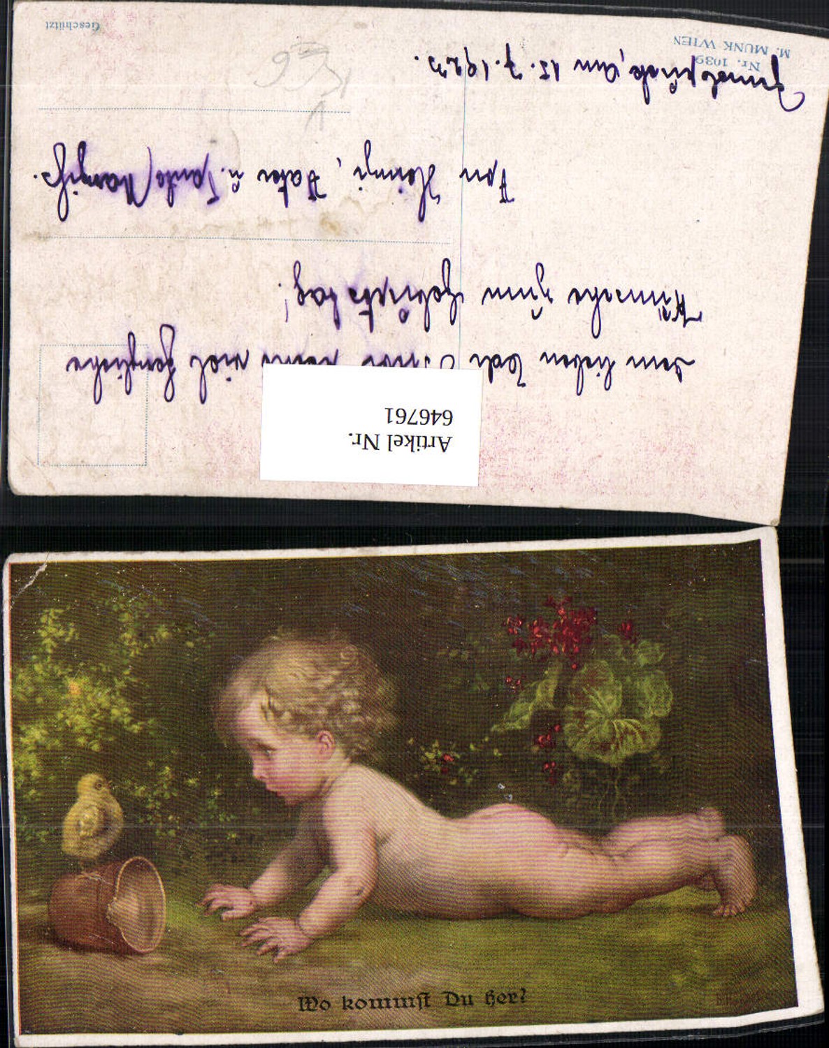 646761,Künstler Ak Baby Kleinkind Kind Küken Wo kommst du her pub M. Munk 1039
