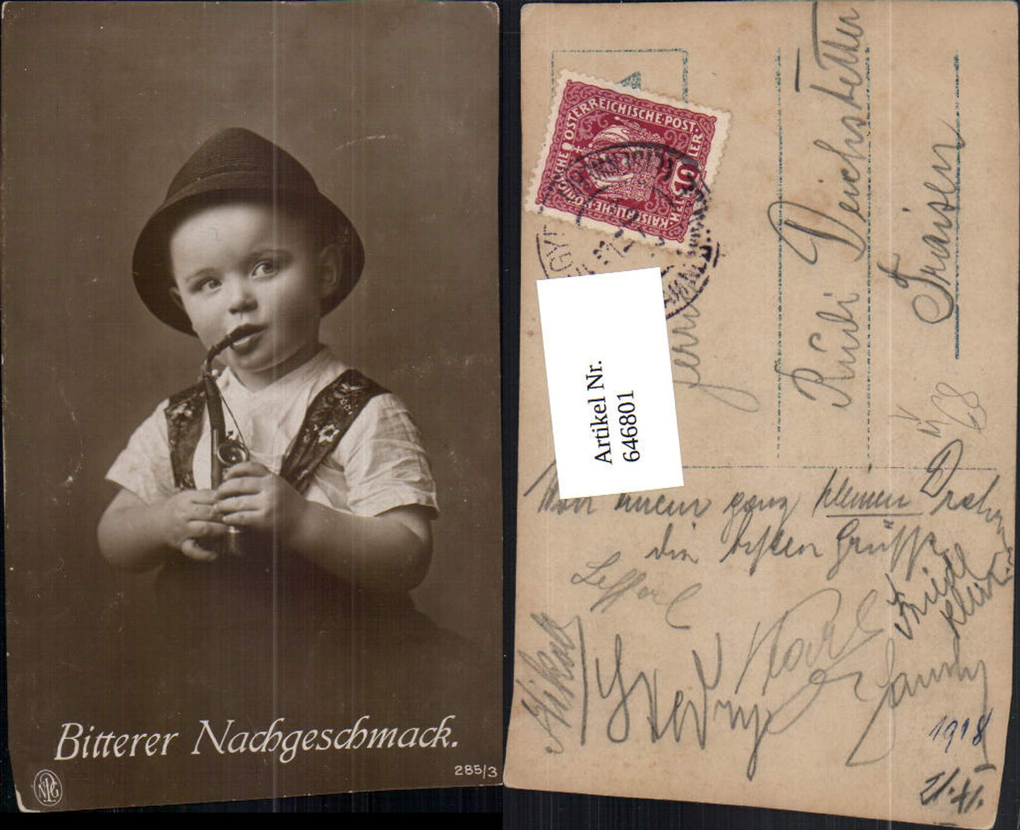 646801,Bub Junge Tracht Hut Pfeife Rauchen Bitterer Nachgeschmack pub NPG 285/3