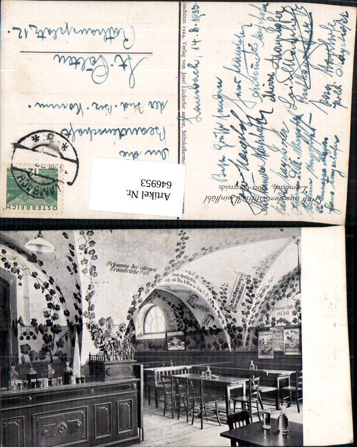 646953,Lambach Stifts Weinstübl 1935 Stift