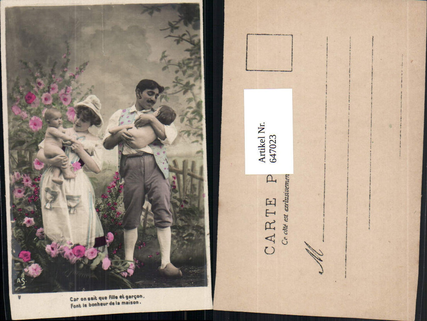 647023,Foto-AK Kind Eltern Mutter Vater Baby