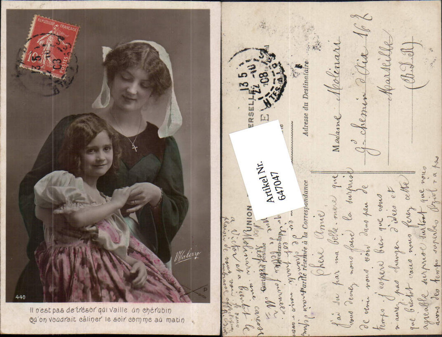 647047,Foto-AK Kind Mutter Frau Mädchen Haube pub Walery 440