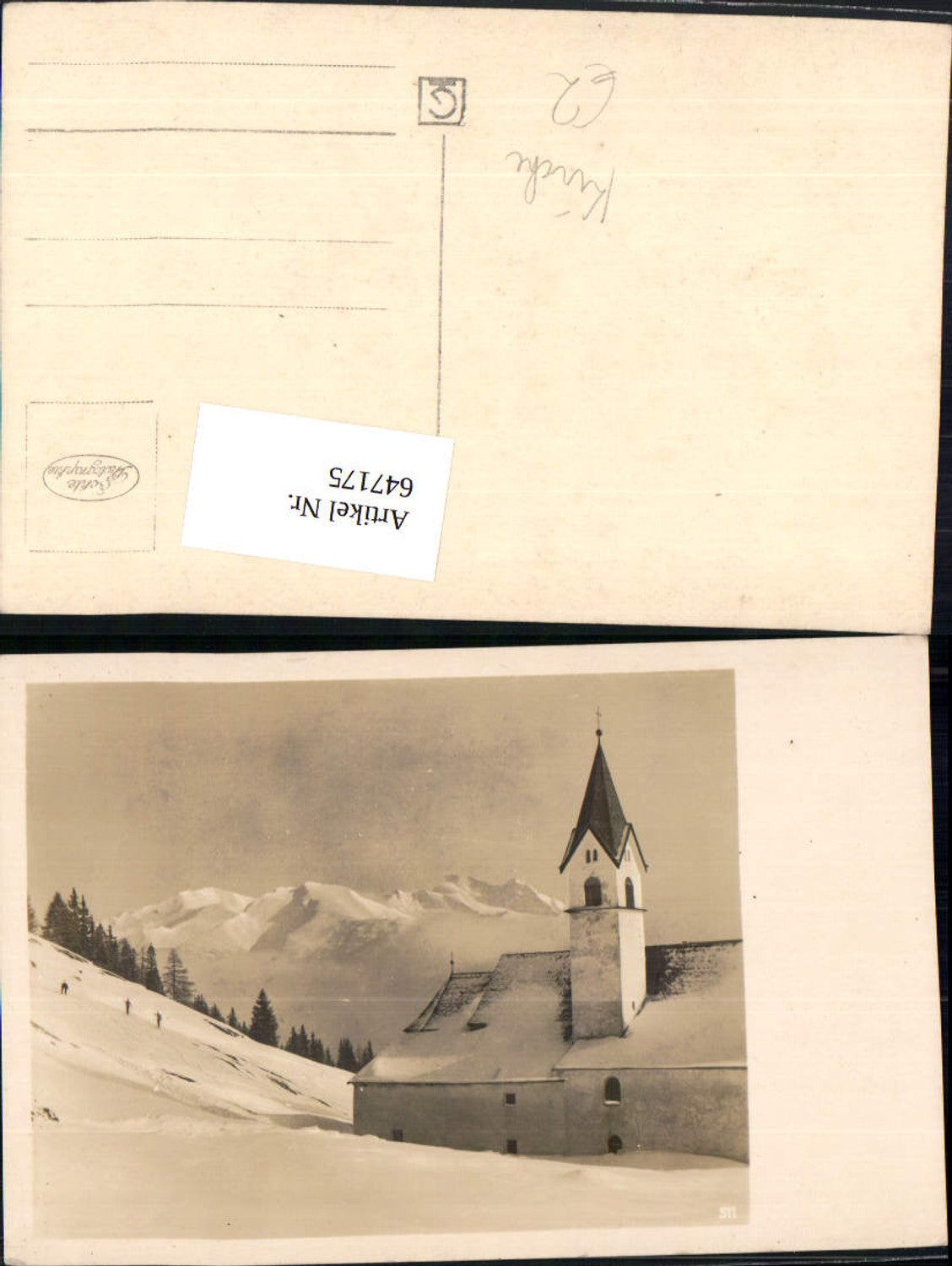 647175,Foto Ak Kirche im Winter Bergkulisse Wintersport