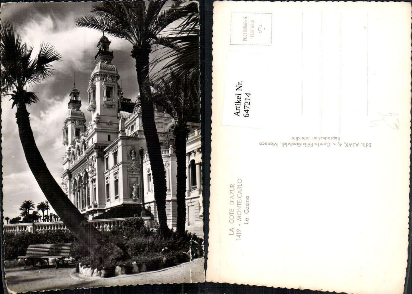 647214,Foto Ak La Cote d Azur Monte Carlo Le Casino Kasino