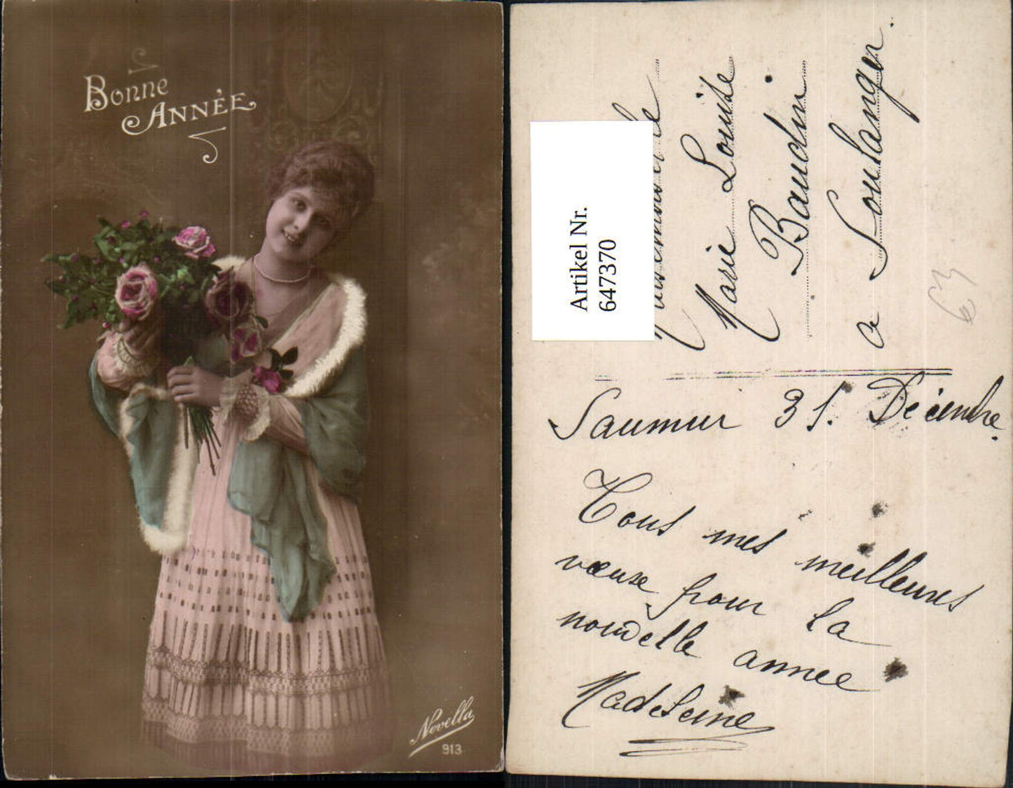 647370,Fotokunst Frau Pelzmode Pelz Stola Rosen Blumen Bonne Annee