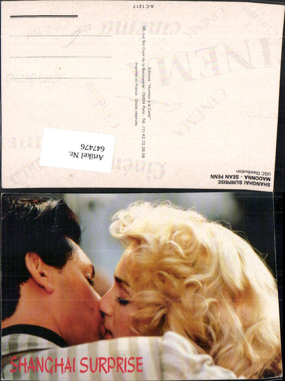 647476,Schauspieler Madonna Sean Penn Shanghai Surprise Kuss