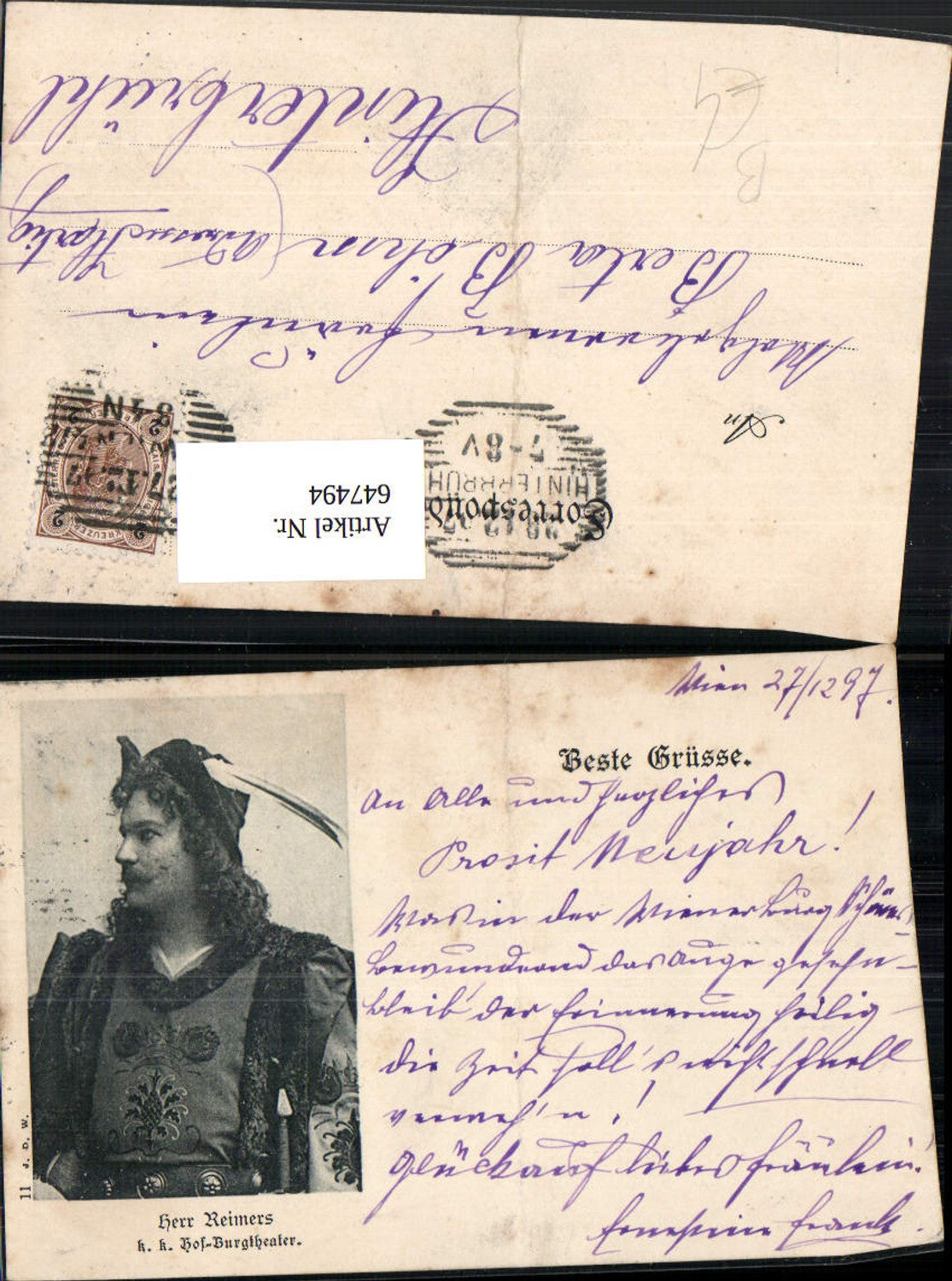 647494,Georg Reimers Kk Hof-Burgtheater Schauspieler