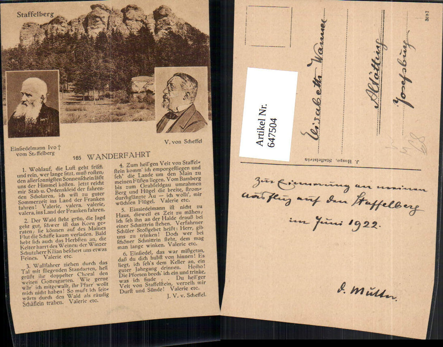 647504,Mehrbild Ak Einfiedelmann Ivo v. Staffelberg J. V. v. Scheffel Wanderfahrt