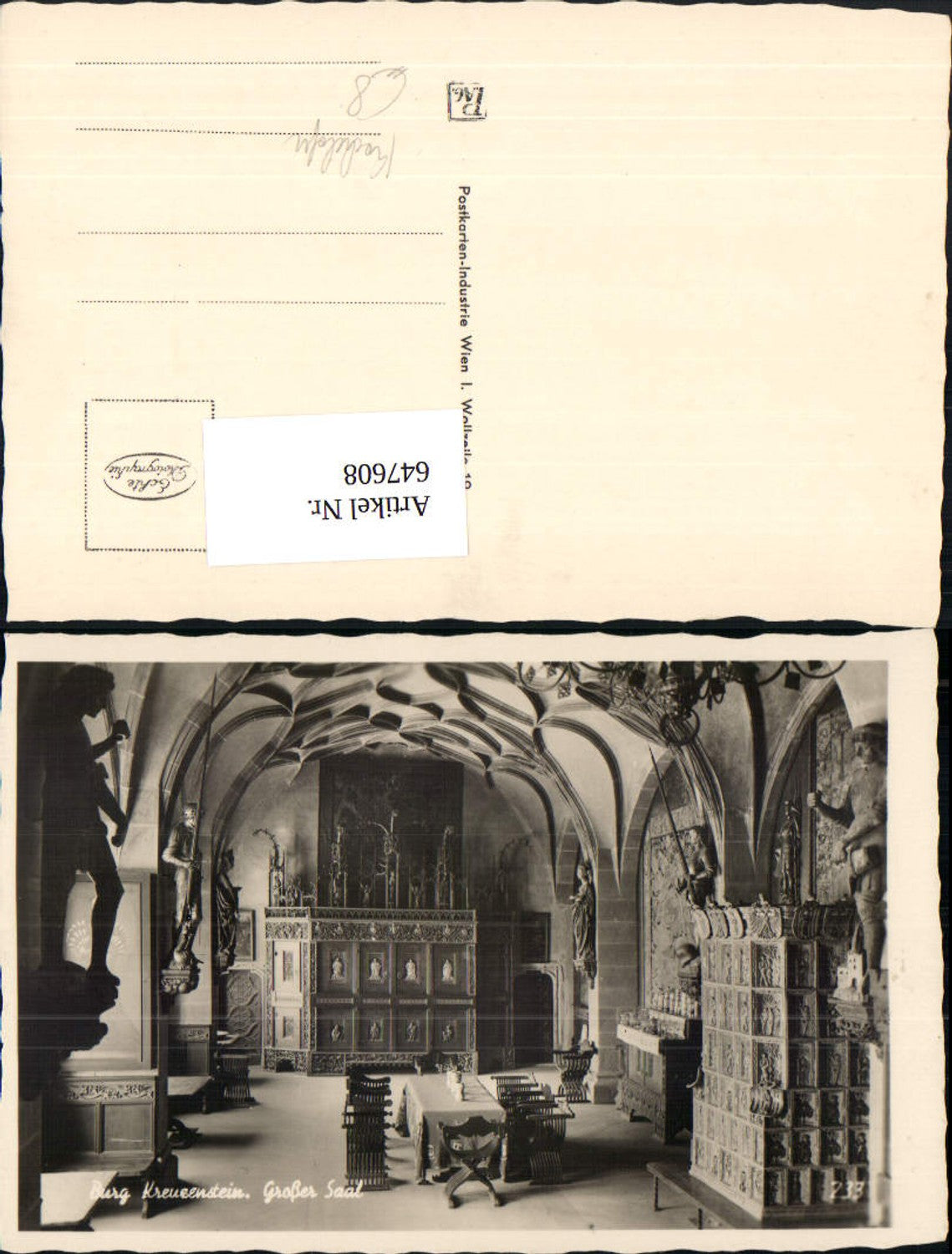 647608,Foto-AK Burg Kreuzenstein Kachelofen Ofen Leobendorf Ritterrüstung