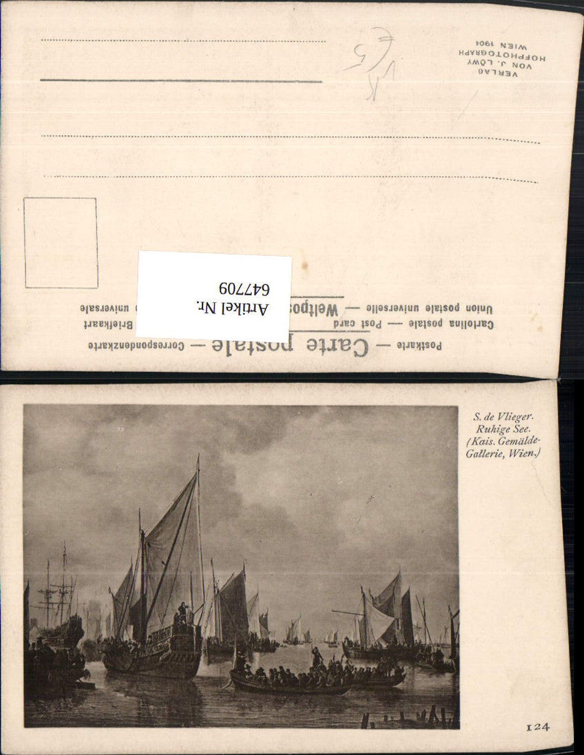 647709,Künstler Ak S. de Vlieger Ruhige See Schiffe Boote pub J. Löwy 124