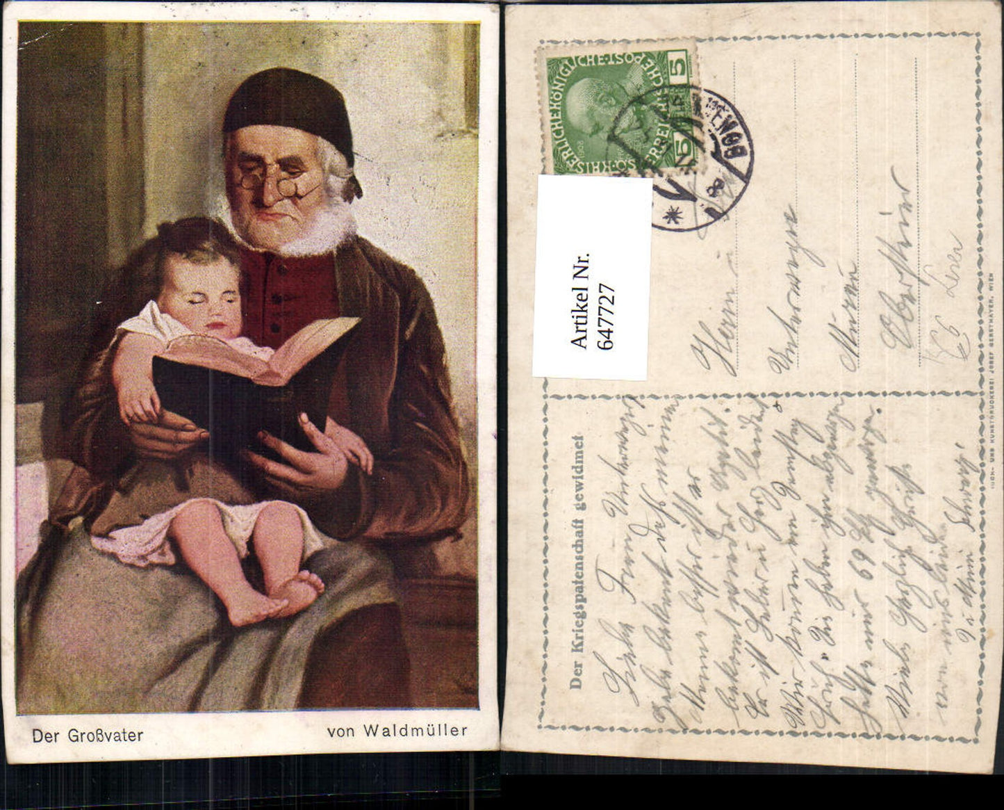 647727,Künstler Ak Waldmüller Der Großvater Alter Mann m. Kind Lesen