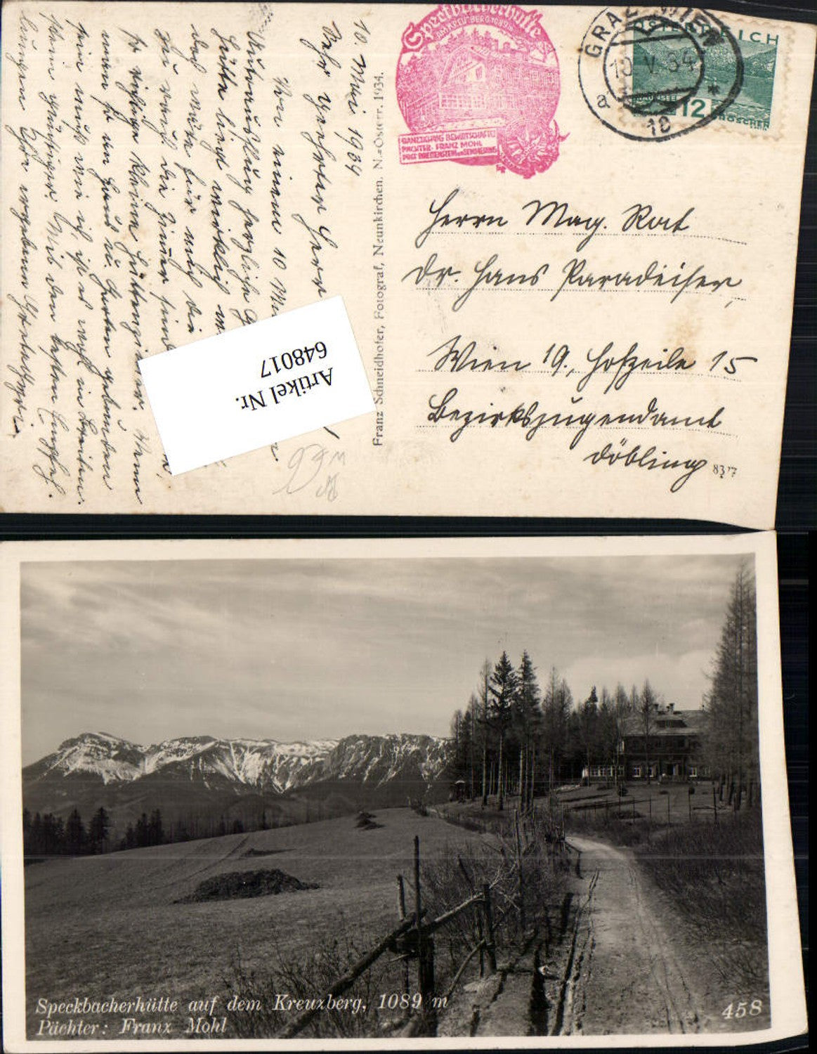 648017,Speckbacherhütte a.d. Kreuzberg Breitenstein am Semmering Bahnpost Wien Graz Zug 10