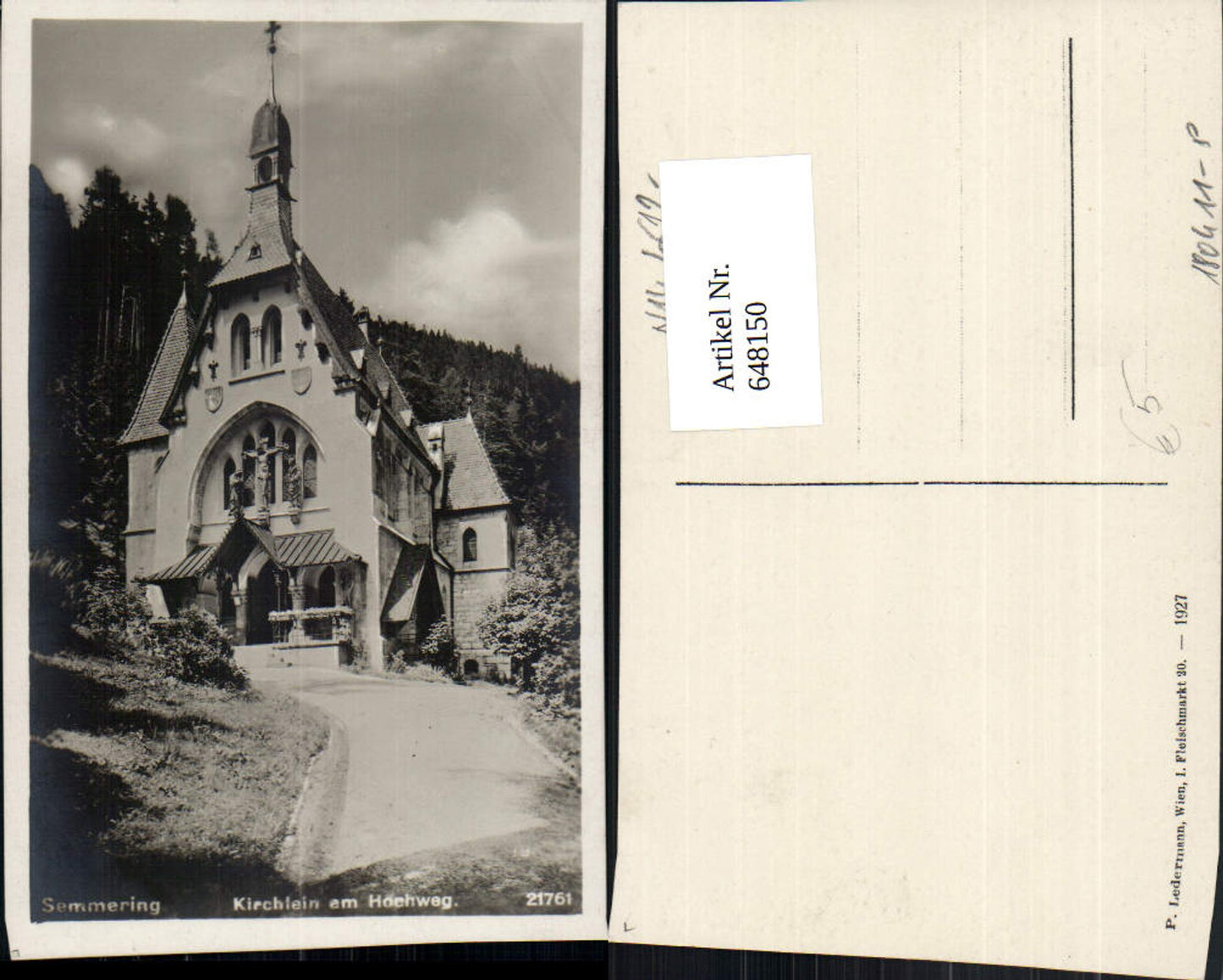648150,Foto Ak Semmering Kirchlein a. Hochweg