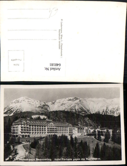 648181,Foto Ak Semmering Hotel Panhans geg. d. Rax