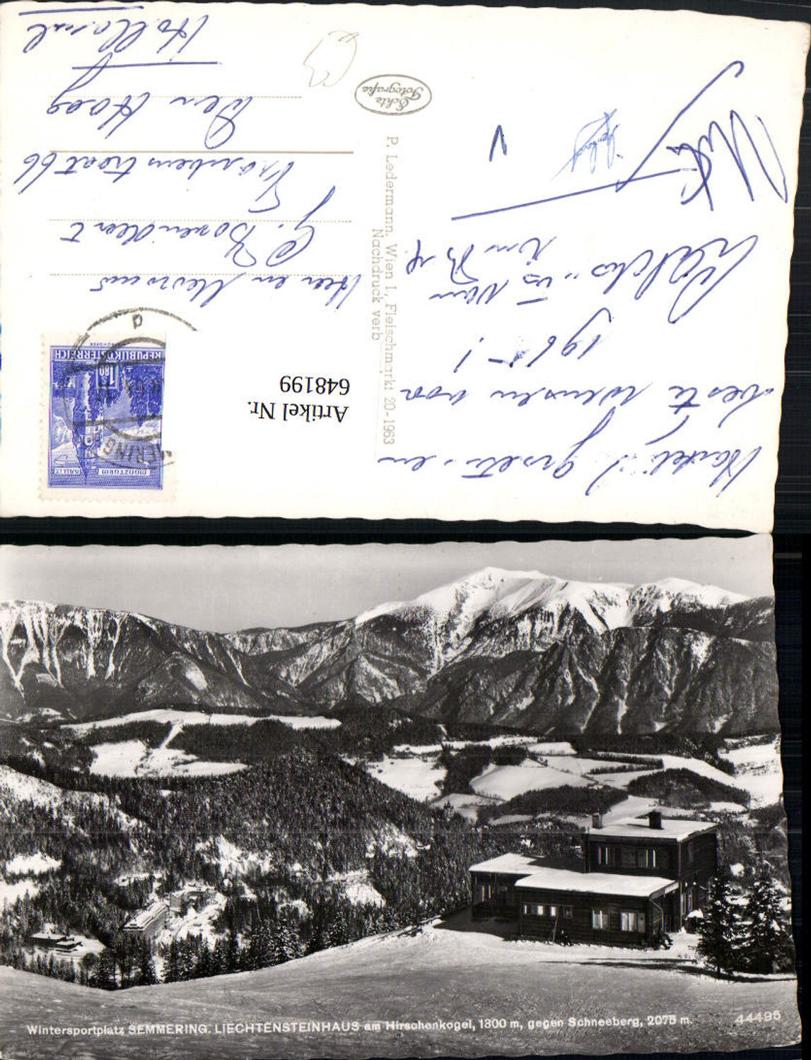 648199, Photo Ak Semmering Liechtensteinhaus a. Hirschenkogel Winter view