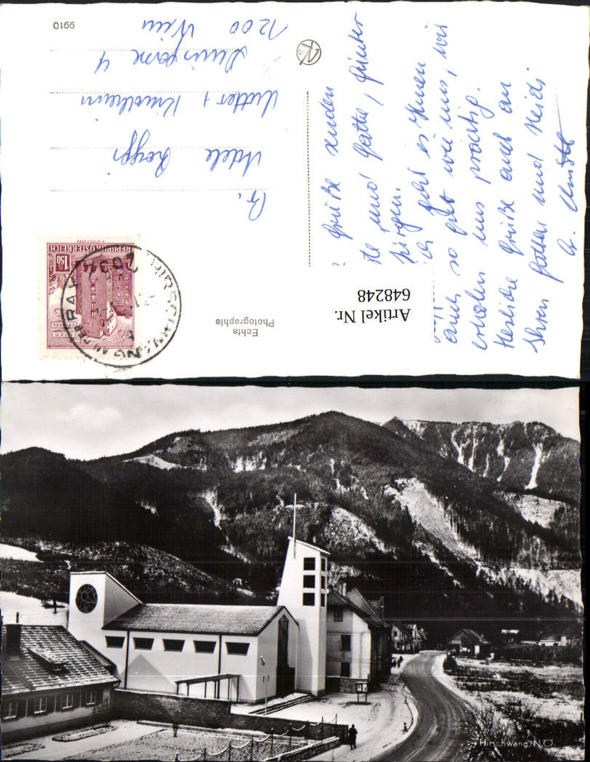 648248, Photo Ak Hirschwang Winter view Church Reichenau an der Rax
