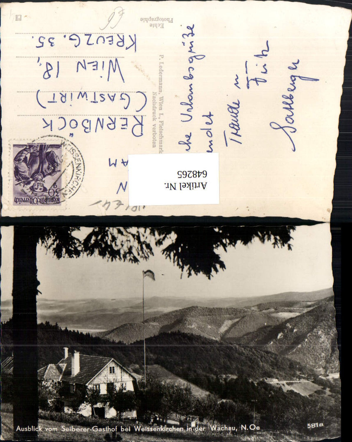 648265,Foto Ak Weißenkirchen in der Wachau Ausblick v. Seiberer-Gasthof