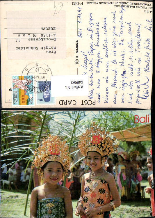 648962,Bali Two young Balinese Girl Traditional Dress of Tenganan Villgage