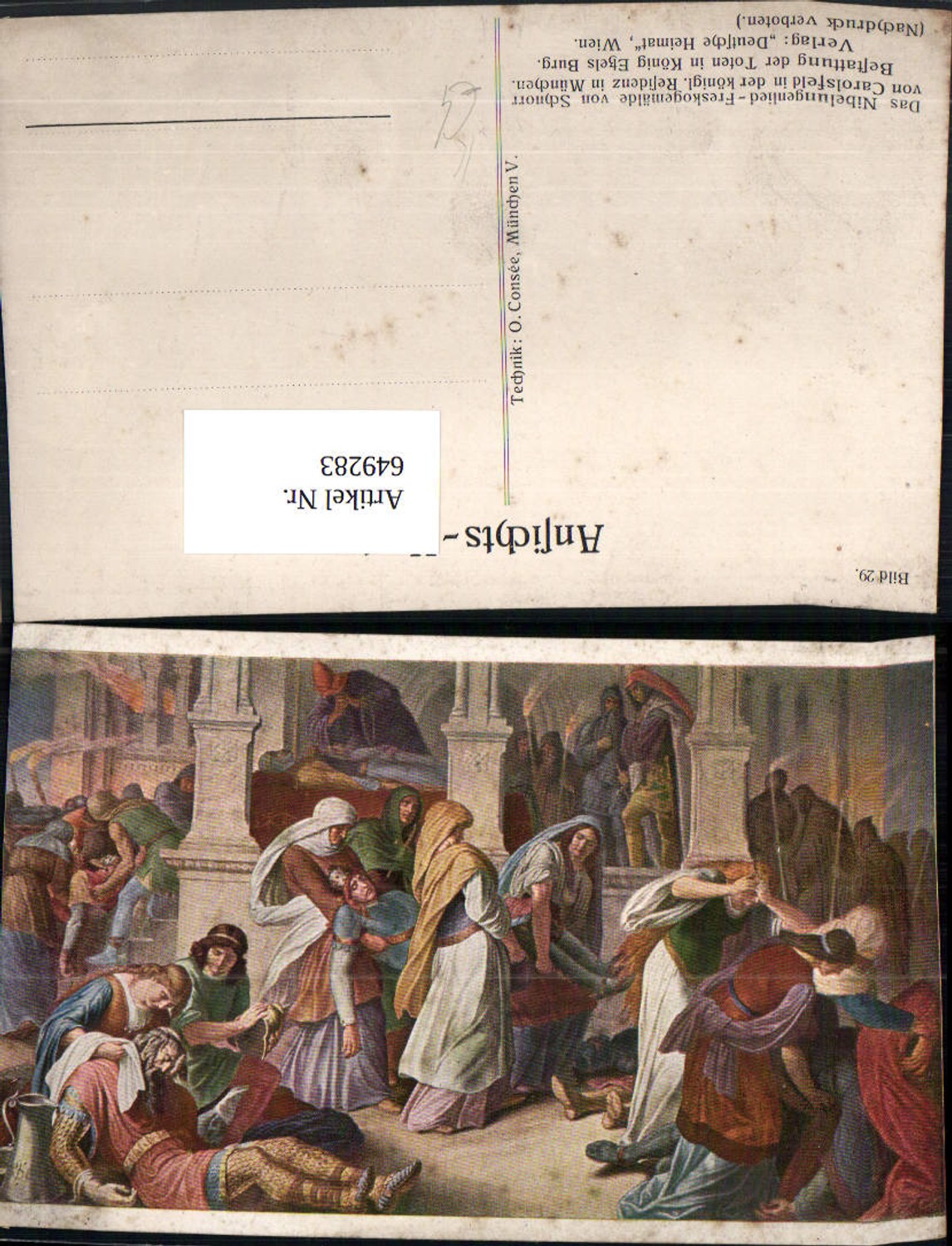 649283,Künstler Ak Schnorr v. Carolsfeld Bestattung d. Toten Etzels Burg Nibelungenlied