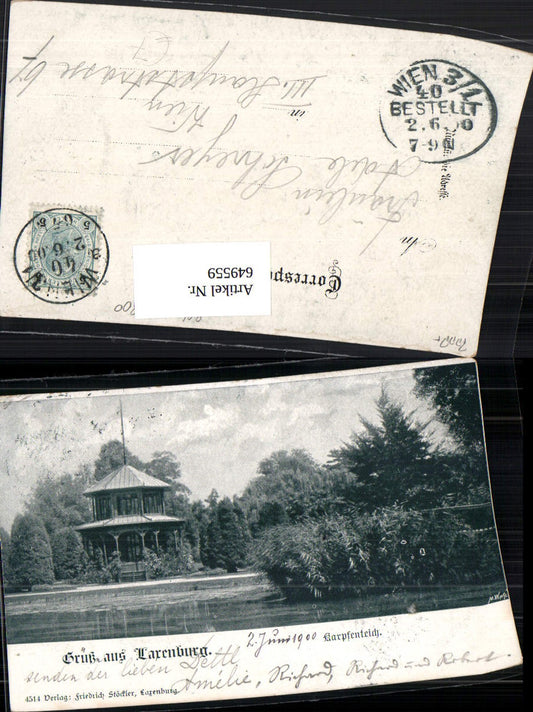 649559,Litho Gruss aus Laxenburg Franzensburg Karpfenteich 1900