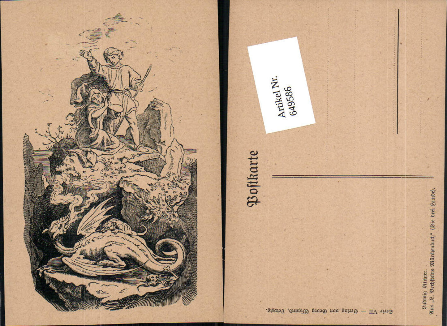 649586,Künstler AK Ludwig Richter Märchen Bechstein Die Drei Hunde Drache