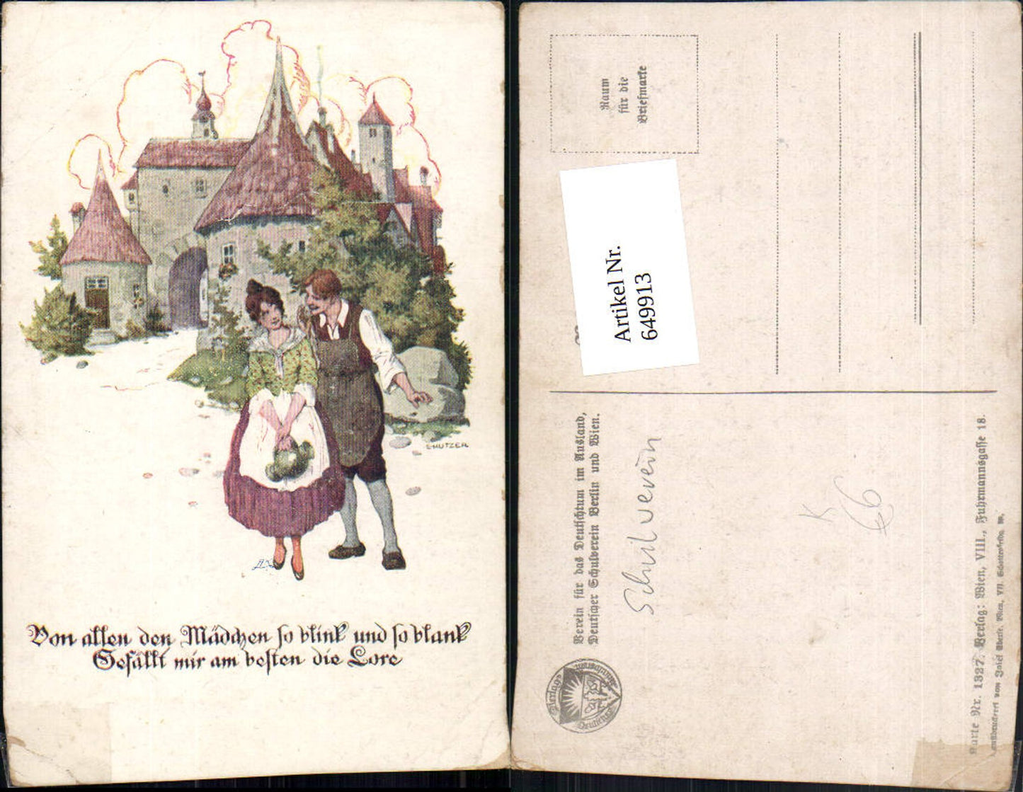 649913,Künstler AK Ernst Kutzer Schloss Mädchen pub Schulverein 1327