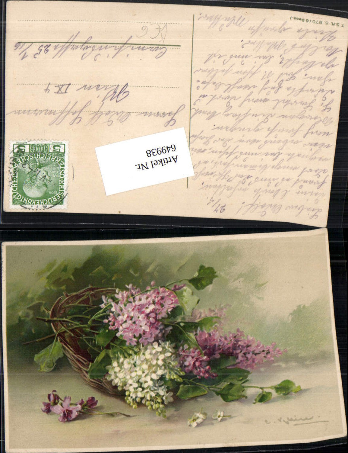 649938,Künstler AK Catharina Klein Flieder Veilchen Blumen Korb pub Theo Stroefer 970