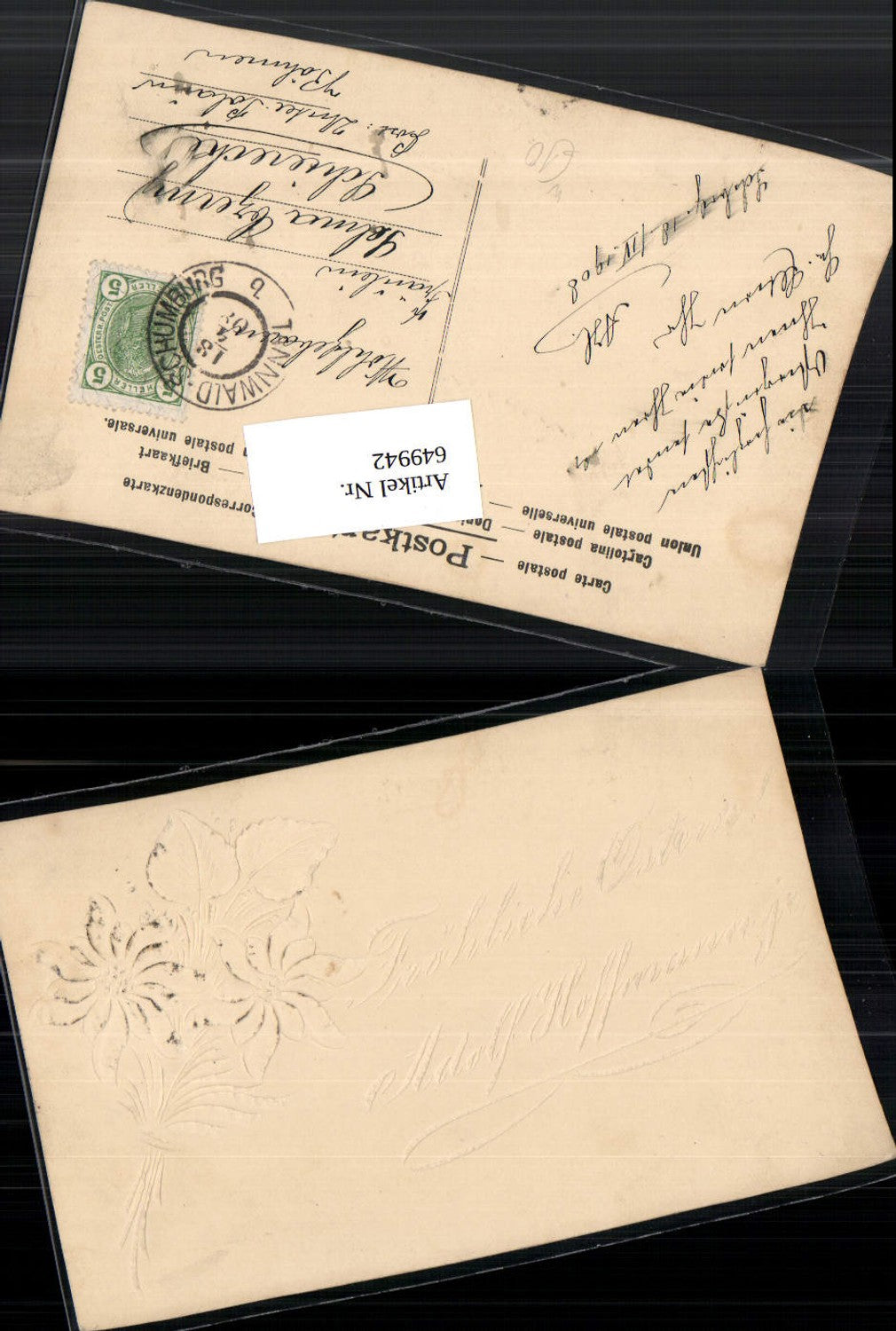 handgeschnitzt Adolf Hoffmann Glückwunsch a.d. Tiefenbach Tannwald Schumburg Stp.