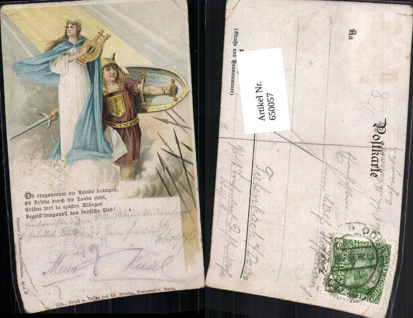 650057,Künstler AK Lithographie Litho Wikinger pub Strache Warnsdorf Haida Nationale Postkarten