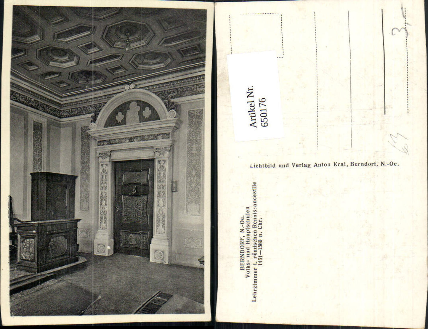 650176,Berndorf Volks- u. Hauptschule Lehrzimmer Renaisancestil