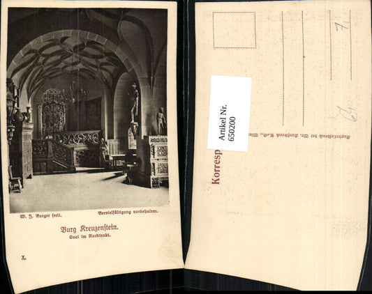 650200,Künstler Ak W. J. Burger Leobendorf Burg Kreuzenstein Saal im Nordtrakt