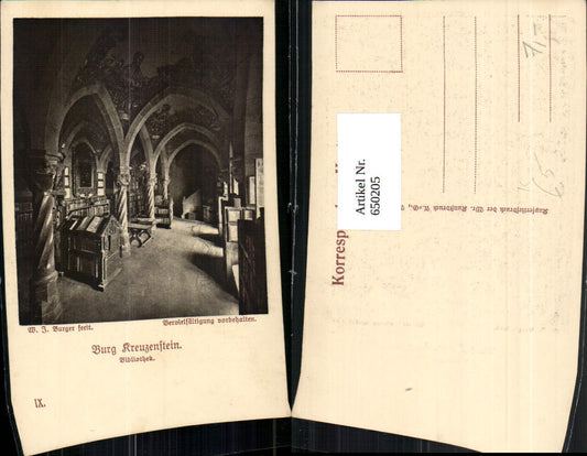 650205,Künstler Ak W. J. Burger Ruine Kreuzenstein Leobendorf Bibliothek