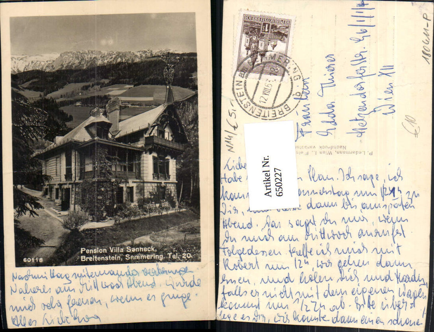 650227,Foto Ak Pension Villa Sanneck Breitenstein Semmering