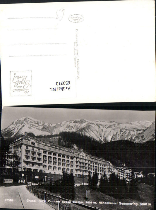 650310,Foto Ak Grand Hotel Panhans geg. die Rax Semmering