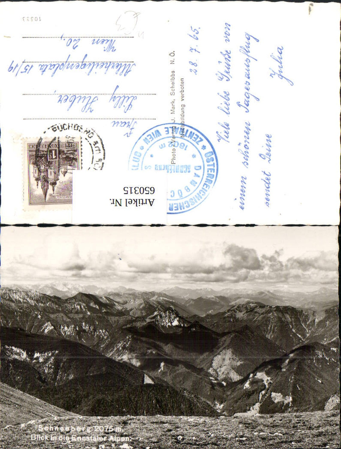 650315,Foto Ak Schneeberg Blick in d. Ennstaler Alpen Puchberg am Schneeberg