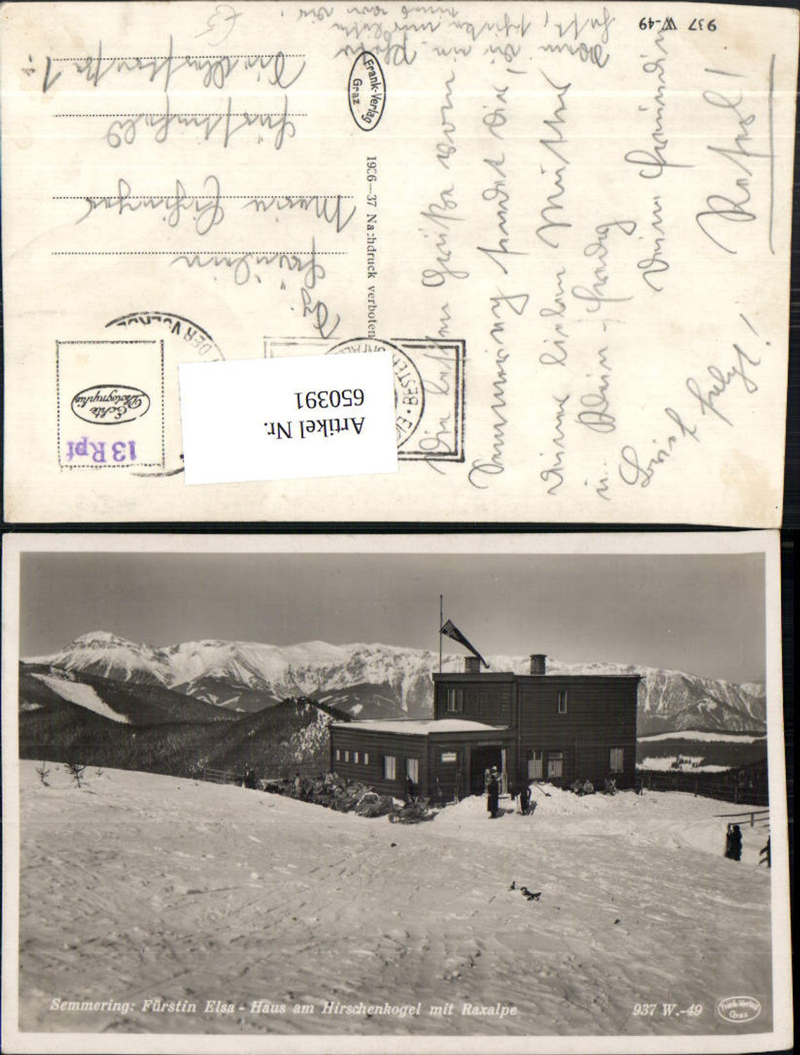 650391,Foto Ak Semmering Fürstin Elsa-Haus Hirschenkogel Raxalpe Wintersport