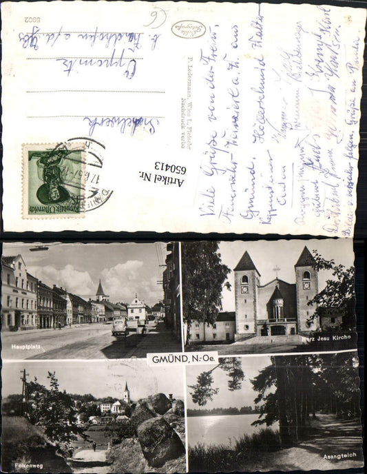 650413,Mehrbild Ak Gmünd Hauptplatz Herz Jesu Kirche Felsenweg