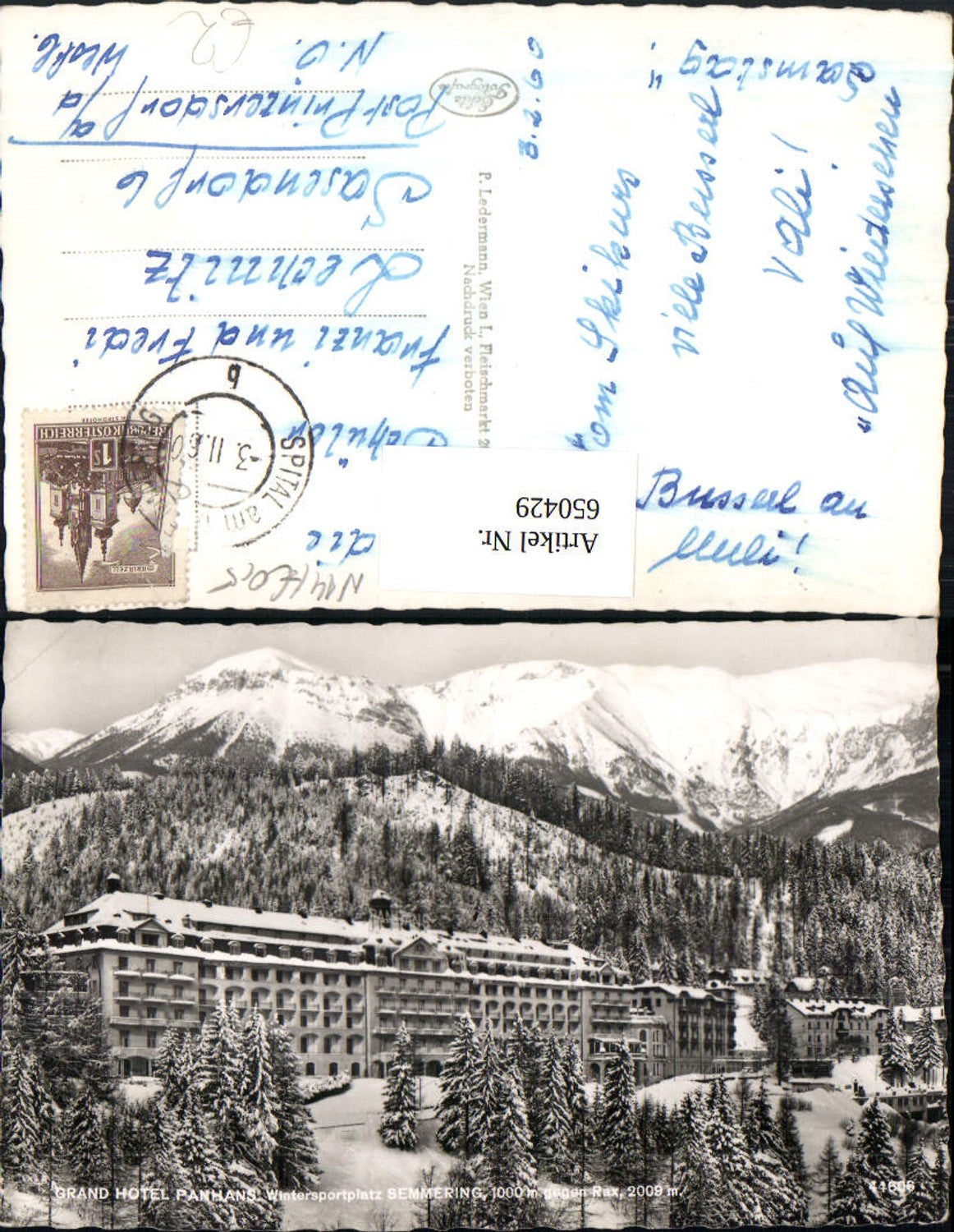 650429,Foto Ak Semmering Grand Hotel Panhans geg. Rax Winteransicht
