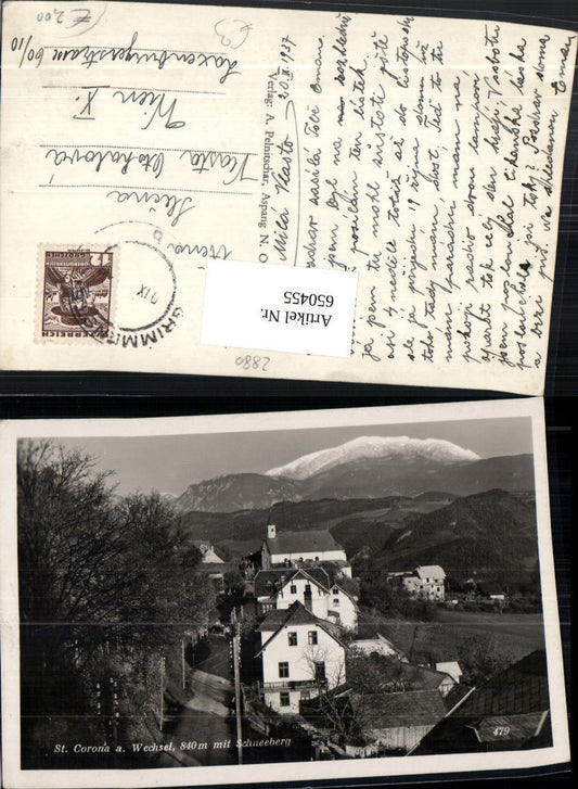 650455,Foto Ak St. Corona am Wechsel mit Schneeberg