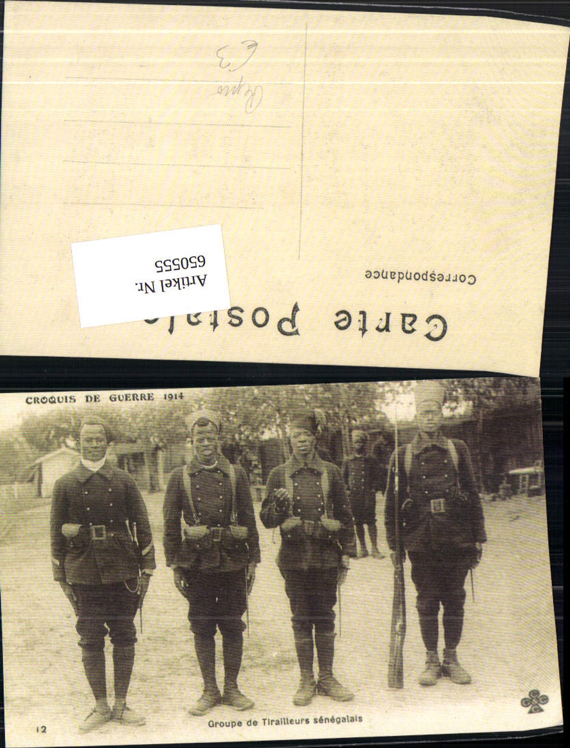 REPRO Kolonien Croquis de Guerre 1914 Groupe de Tirailleurs Senegales Senegal