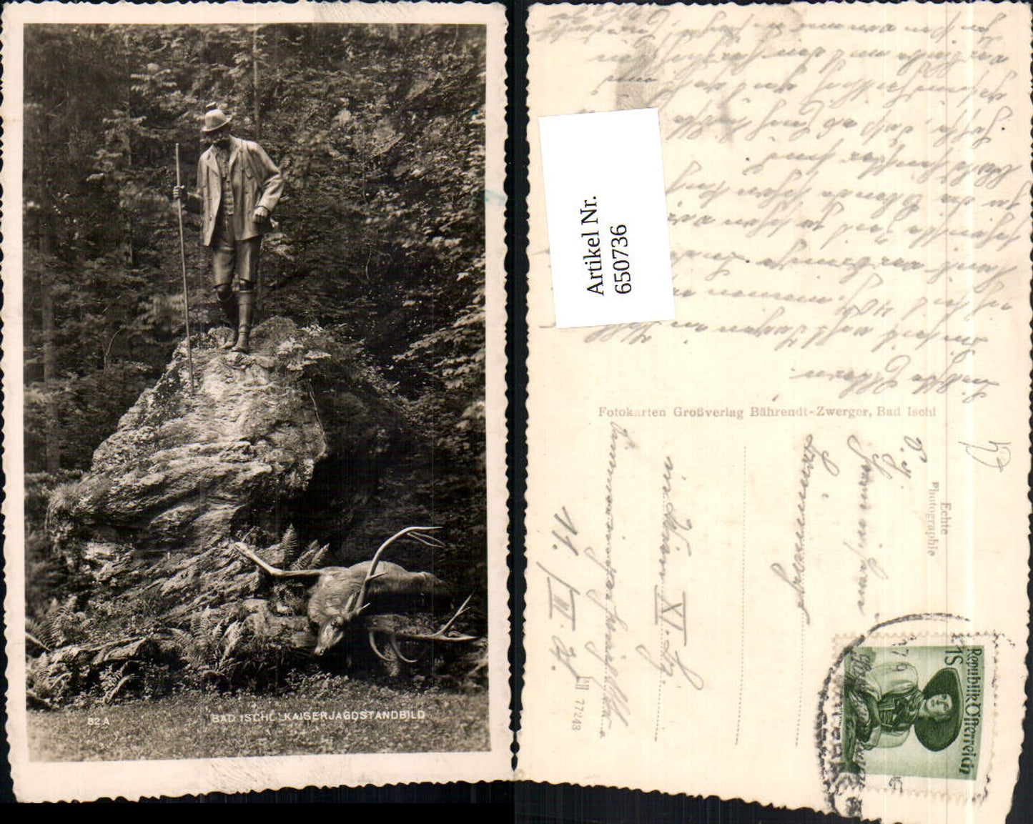 650736,Foto Ak Bad Ischl Kaiserjagdstandbild Statue Kaiser Franz Josef Jagd