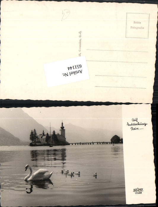 651144,Foto Ak Gmunden Schloss Ort Schwan Schwäne