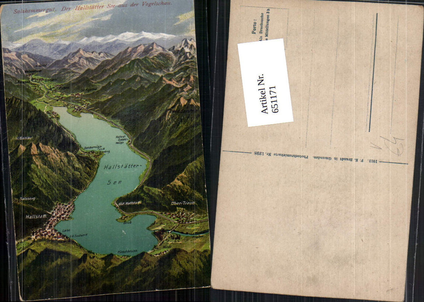 651171,Lagekarte Hallstättersee Hallstatt pub F. E. Brandt 1298