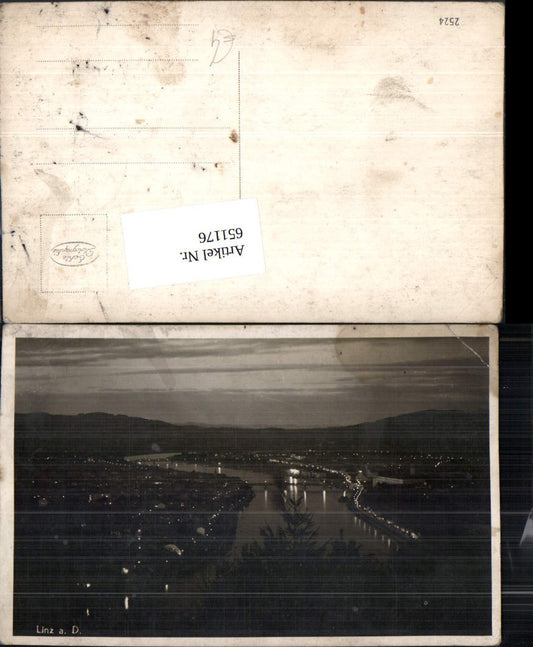 651176,Foto Ak Linz a. d. Donau b. Nacht beleuchtet